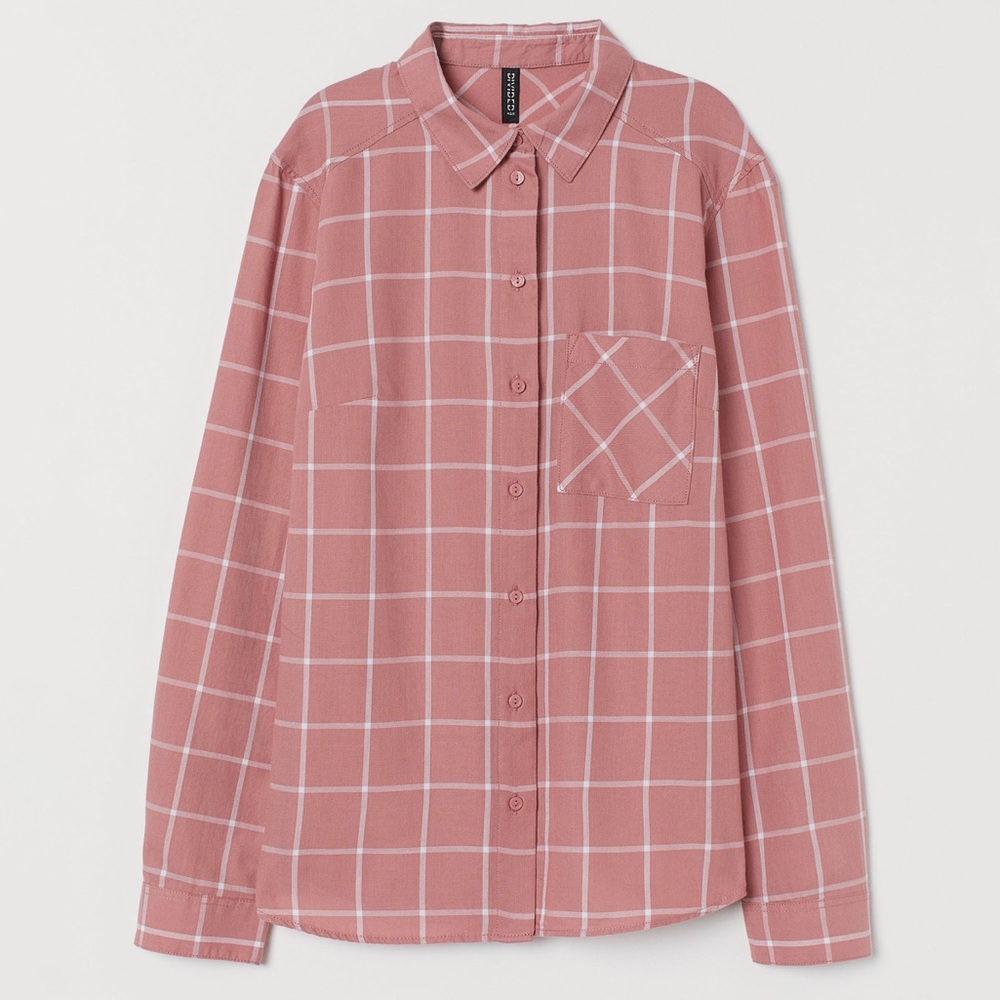 H&M Windowpane Check Plaid Cotton Flannel Blouse